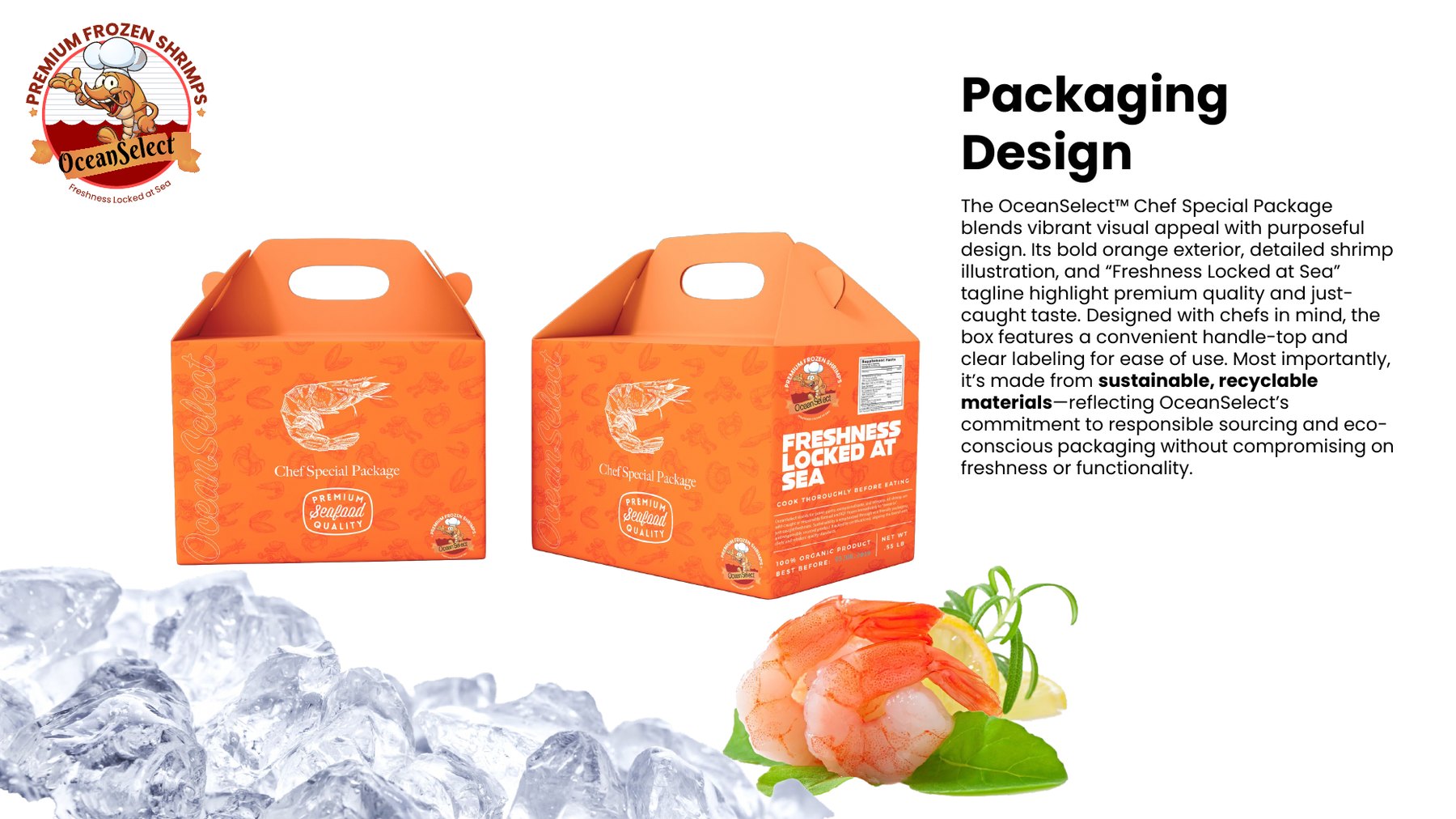 OceanSelect premium frozen shrimp packaging and launch strategy